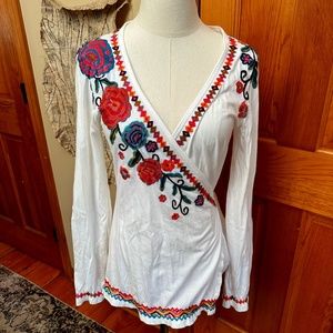 Bohemian embroidered wrap shirt
